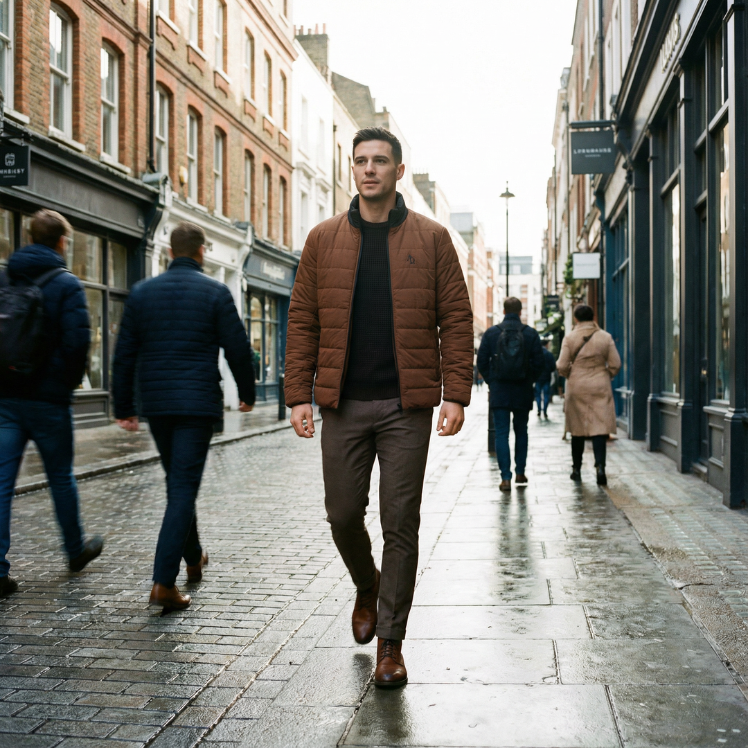 Men's Puffer Jacket milk chocolate | Ascenda Classics