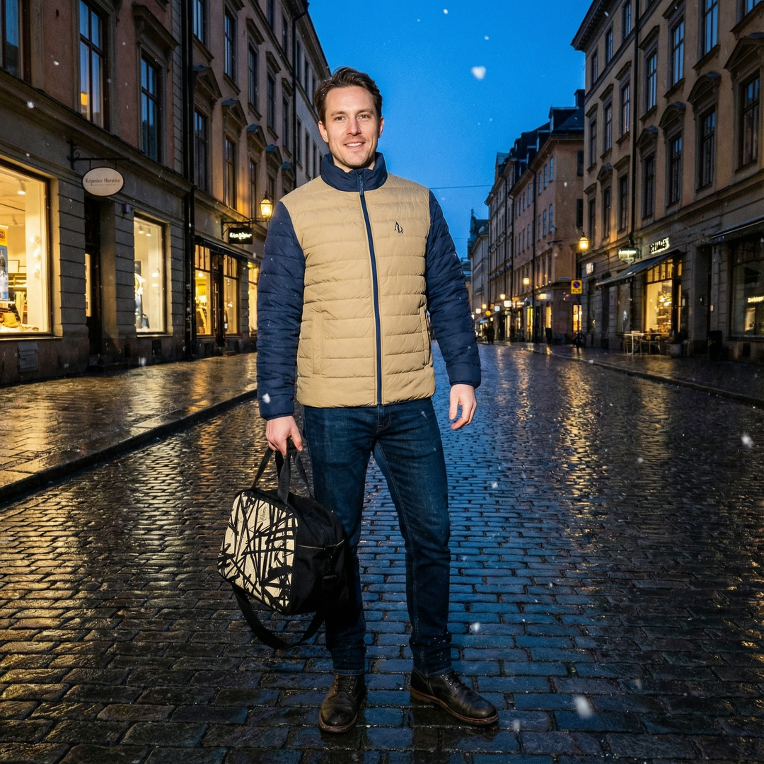 Men's Puffer Jacket Navy & Khaki | Ascenda Classics