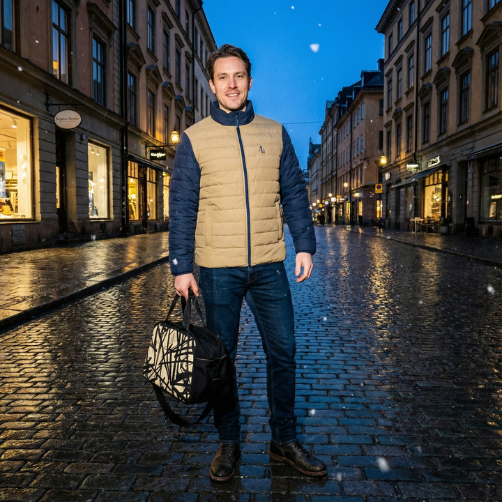 Men's Puffer Jacket Navy & Khaki | Ascenda Classics